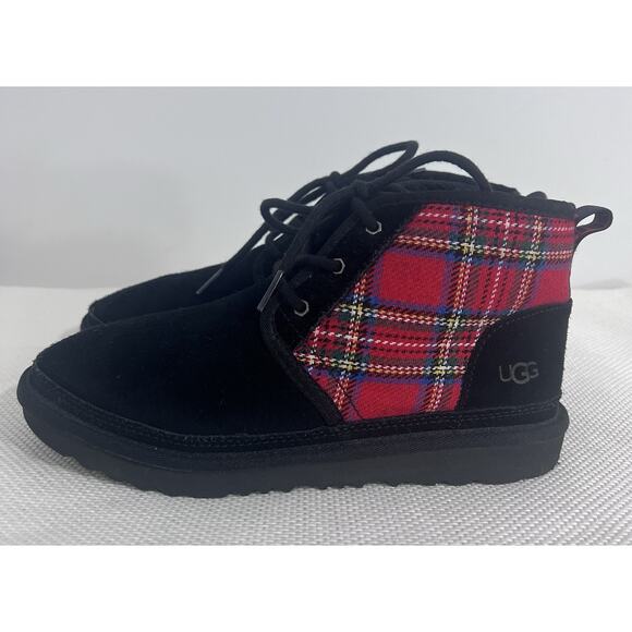 UGG Neumel Chukka Boots Womens US 6 Suede Wool Fur Black Red Blue Green Plaid - Picture 2 of 10